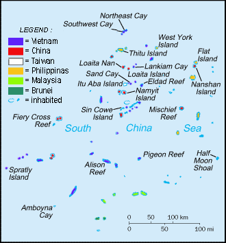 English: Spratly Islands military settlements ...